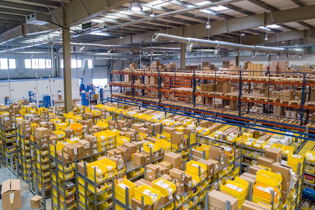 Warehouse storage racks and goods